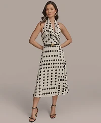 Donna Karan New York Women's Polka-Dot Belted A-Line Dress