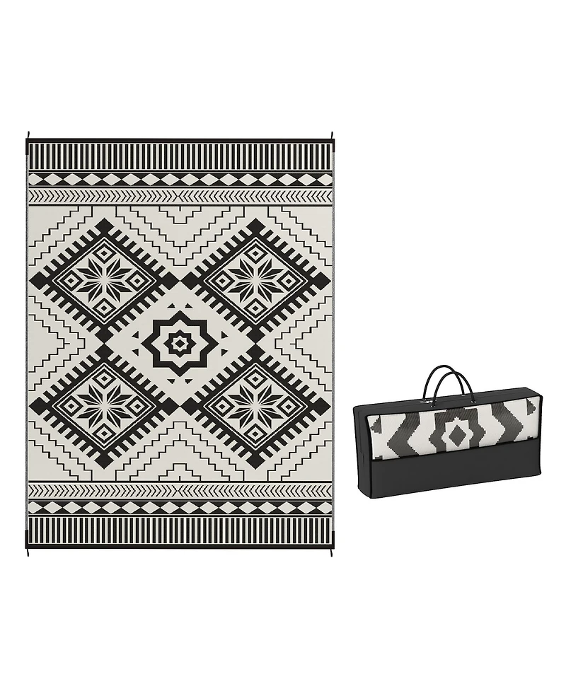 Outsunny Outdoor Rug, 9' x 12' Floor Mat, Toothed Rhombus