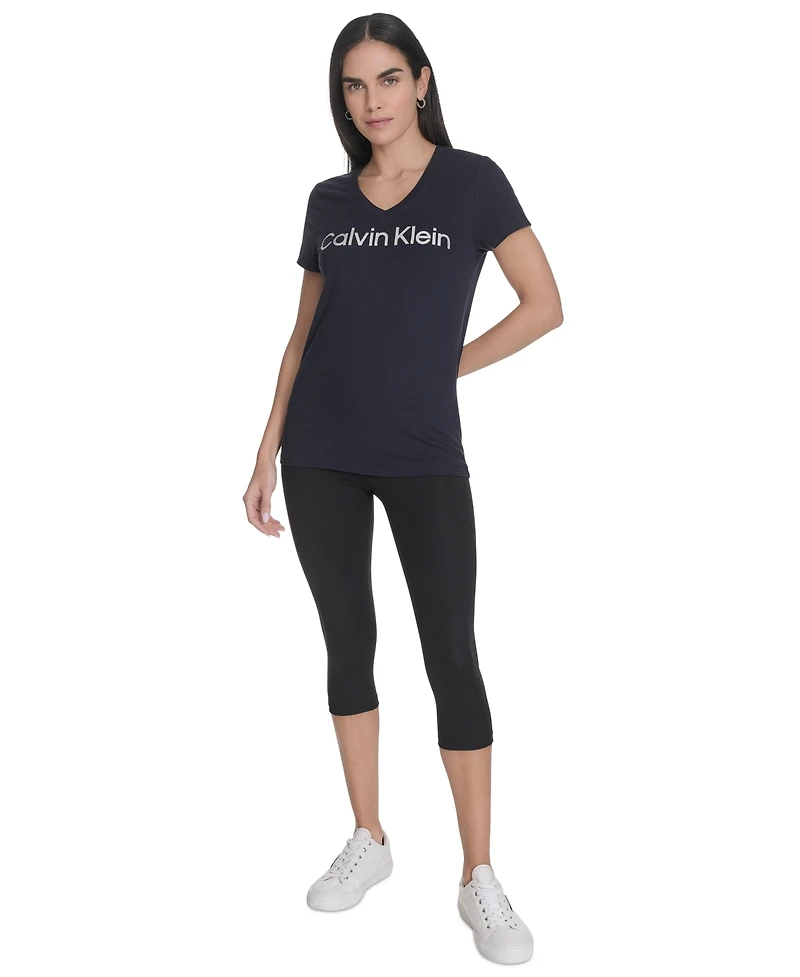 Calvin Klein Women's V-Neck Logo Short-Sleeve T-Shirt