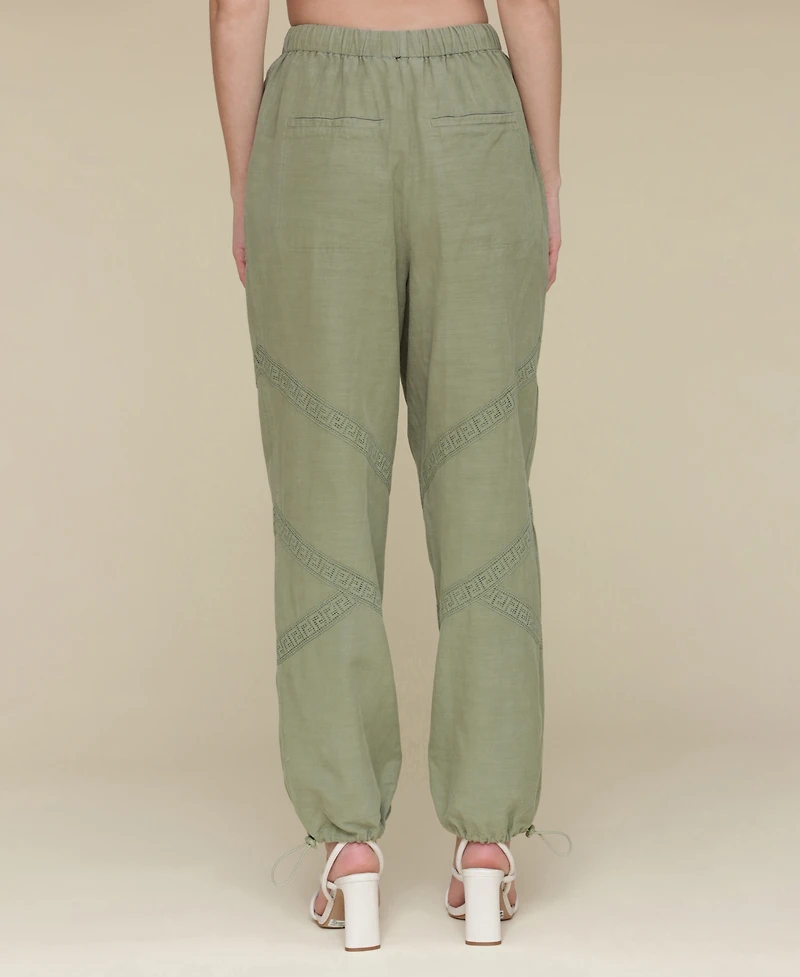 Avec Les Filles Women's Crochet-Trim Soft Utility Jogger Pants