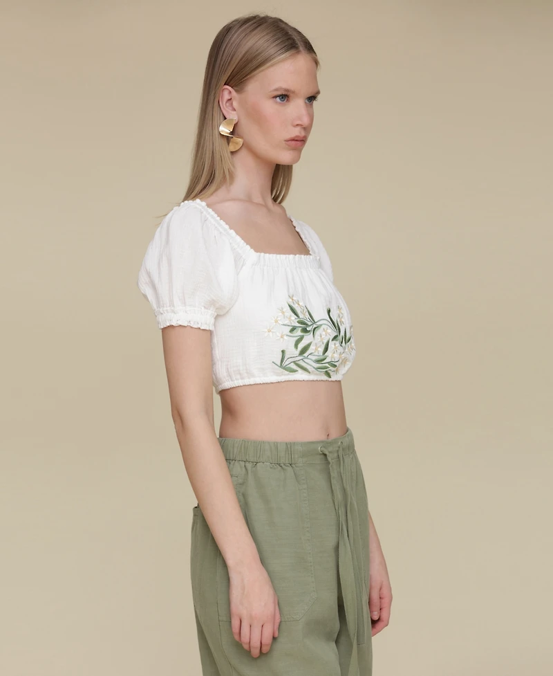 Avec Les Filles Women's Embroidered Cotton Crop Top