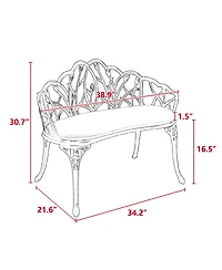 Streamdale Tulip Patio Bench, Metal, Cast Aluminum, Floral Rose, Cushion