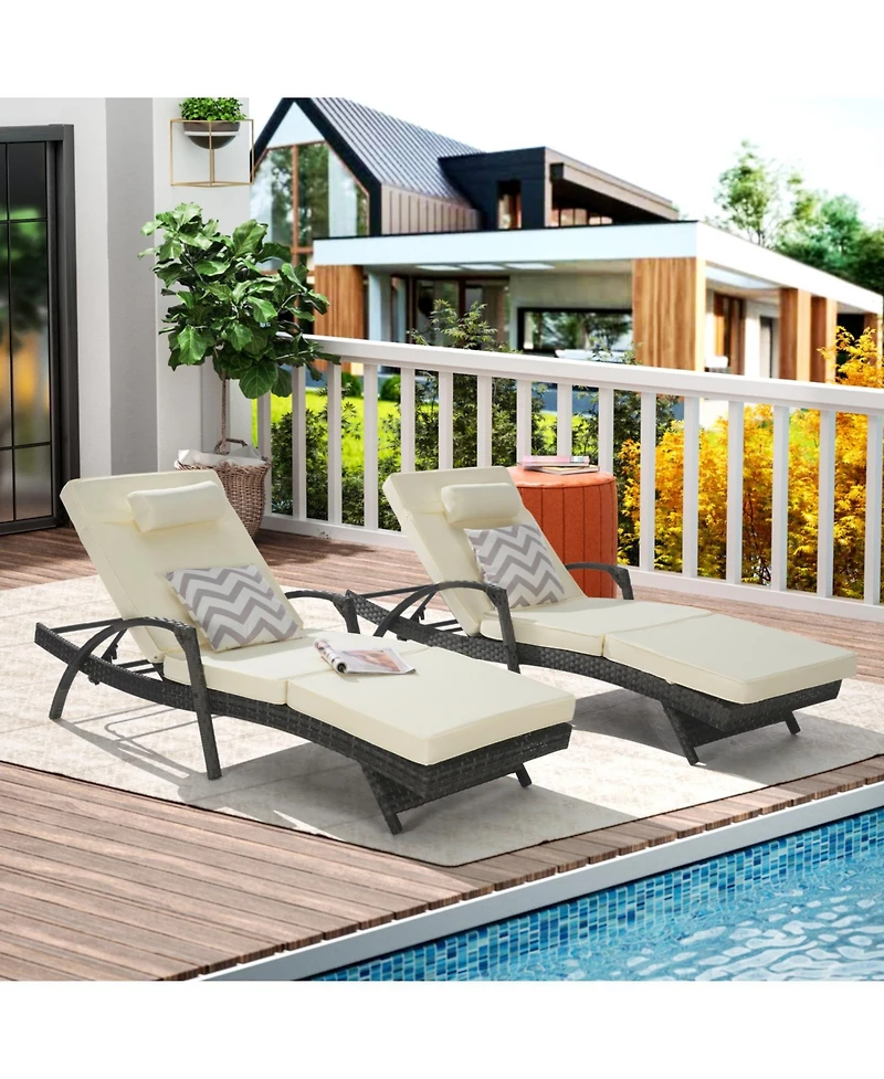 Streamdale Outdoor Wicker Reclining Lounge Chair Set, Cushioned, 150° Recline
