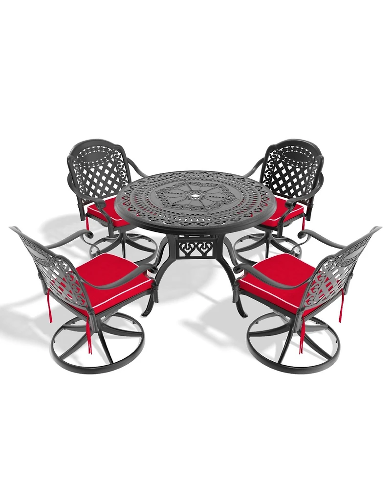 Streamdale 5-pc Cast Aluminum Dining Set, 4 Swivel Chairs, 39" Round Table, Black Frame