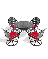 Streamdale 5-pc Cast Aluminum Dining Set, 4 Swivel Chairs, 39" Round Table, Black Frame