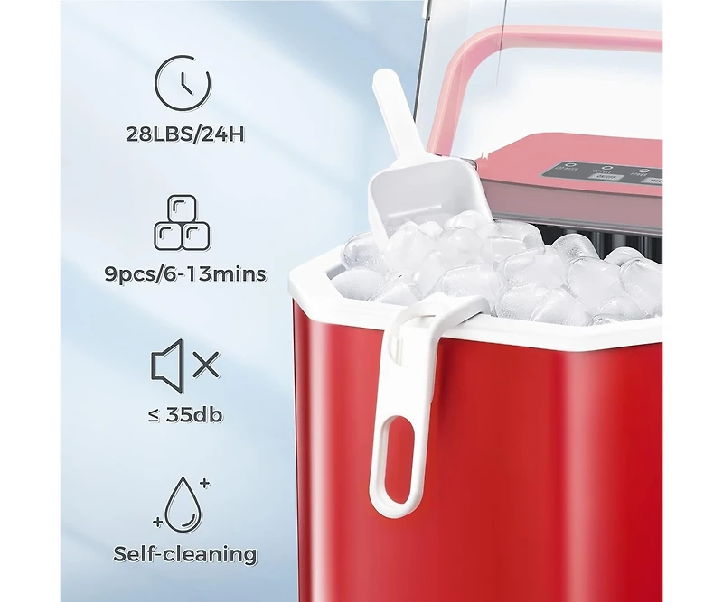 Cowsar 26Lbs Countertop Ice Maker, 9 Cubes 8 Mins, Two ,Self-Cleaning, with Scoop/Basket