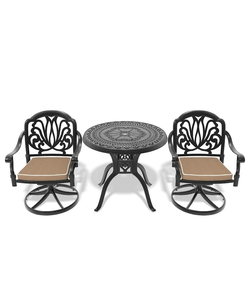 Streamdale 3-Pc Cast Aluminum Set, 2 Swivel Chairs & 31,5" Round Table