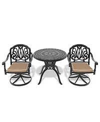 Streamdale 3-Pc Cast Aluminum Set, 2 Swivel Chairs & 31,5" Round Table