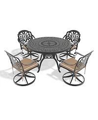 Streamdale 5-Pc Cast Aluminum Dining Set, 4 Swivel Chairs, 47" Round Table