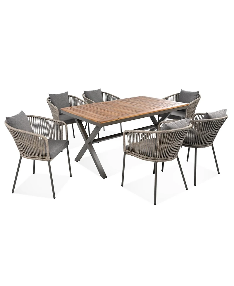 Streamdale 7pc Patio Dining Set, Acacia tabletop, metal frame, all-weather, for garden/balcony
