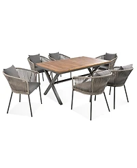 Streamdale 7pc Patio Dining Set, Acacia tabletop, metal frame, all-weather, for garden/balcony