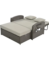 Streamdale Pe Wicker Double Chaise Lounge, Reclining, Cushions, Cover, Gray