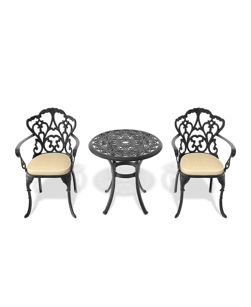 Streamdale Cast aluminum patio set, black frame, random cushions