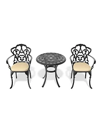 Streamdale Cast aluminum patio set, black frame, random cushions