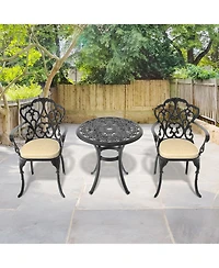 Streamdale Cast aluminum patio set, black frame, random cushions