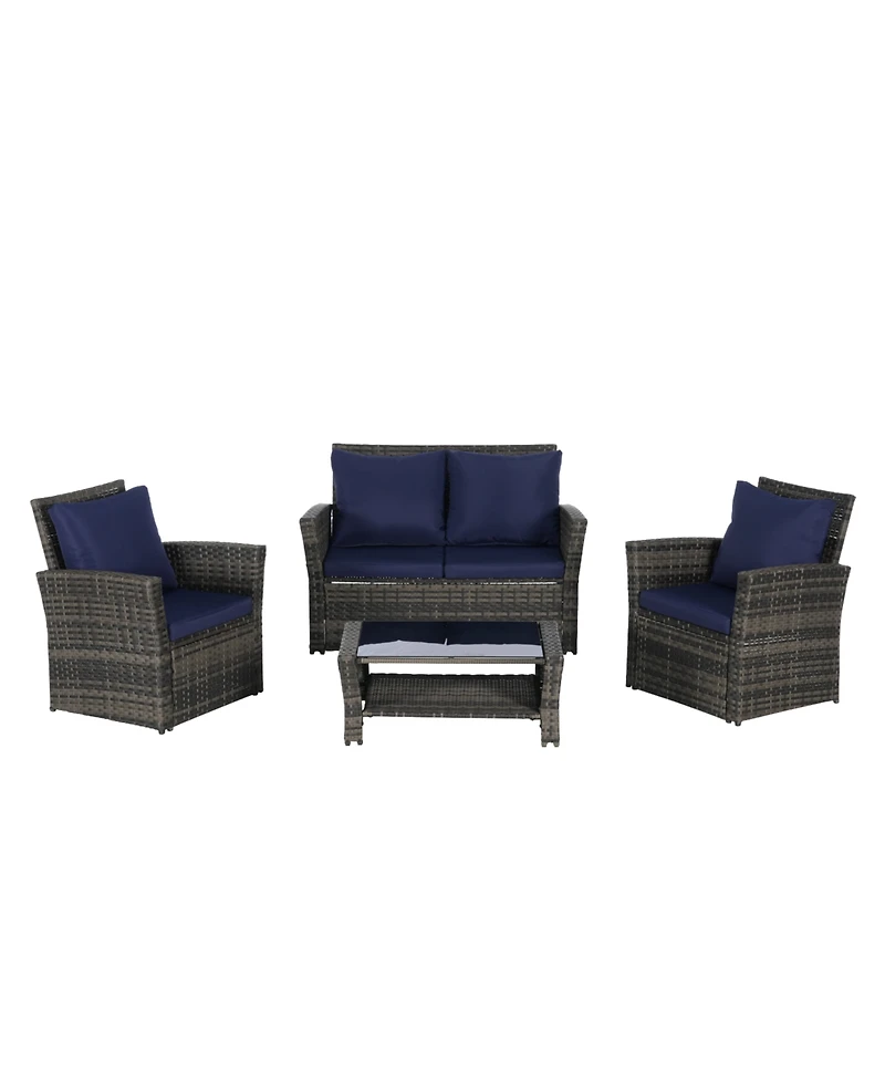 Streamdale 4-Piece Outdoor Patio Furniture Set, Rattan Chairs, Glass Table