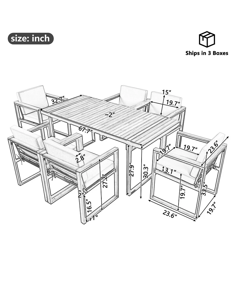 Streamdale 7-Piece Outdoor Dining Set, Table, Chairs, Cushions - Beige