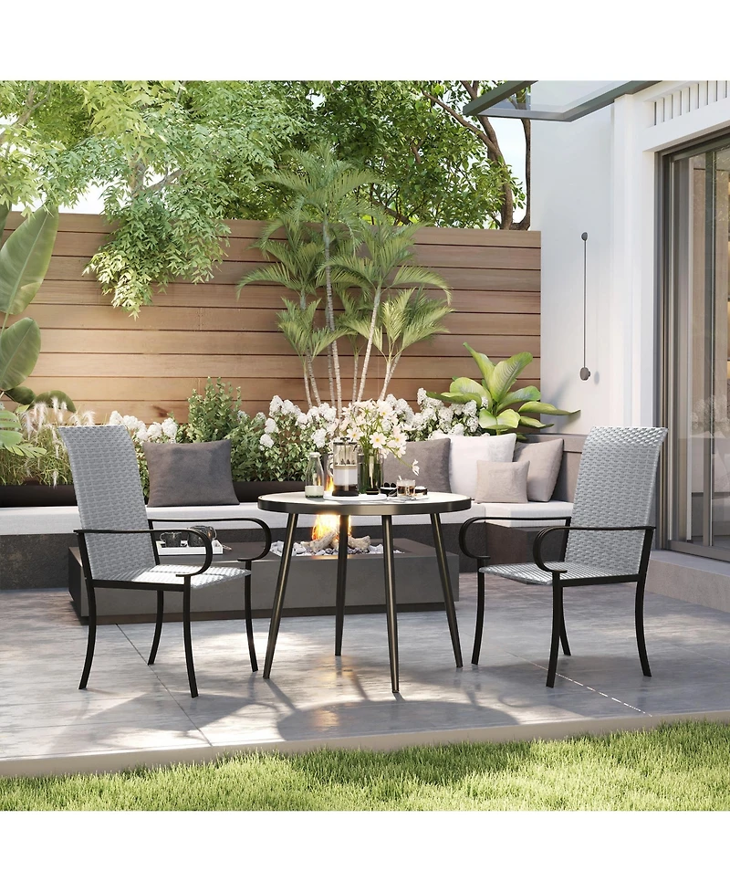 Outsunny Set of 2 Outdoor Wicker Dining Chairs with Armrests,