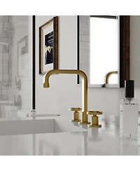 Industry Style 8 in. Widespread Double Handle High-Arc Bathroom Faucet Water-Saving With Drain Kit Matte Black
