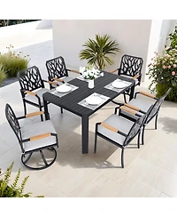 Streamdale 7-pc Aluminum Patio Set, 4 Chairs, 2 Rockers, Table (Umbrella Hole), Burbon