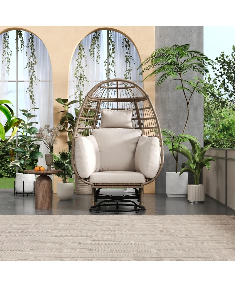 Outdoor Swivel Rattan Egg Chair, Rocking, Cushions, for Patio/Garden