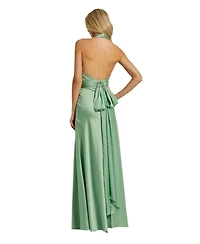 Mac Duggal Women's Ruched Halter Neck Tie Back Satin Gown