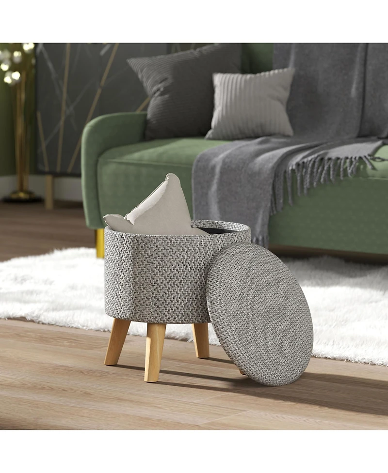 Homcom Storage Ottoman, Round Stool Chair with Cushioned Top, Light