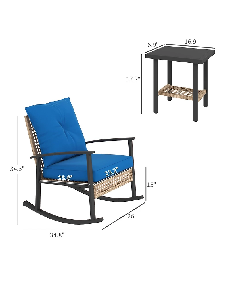 Outsunny 3 Pieces Bistro Set with Rat Rocking Chairs & Table Dark