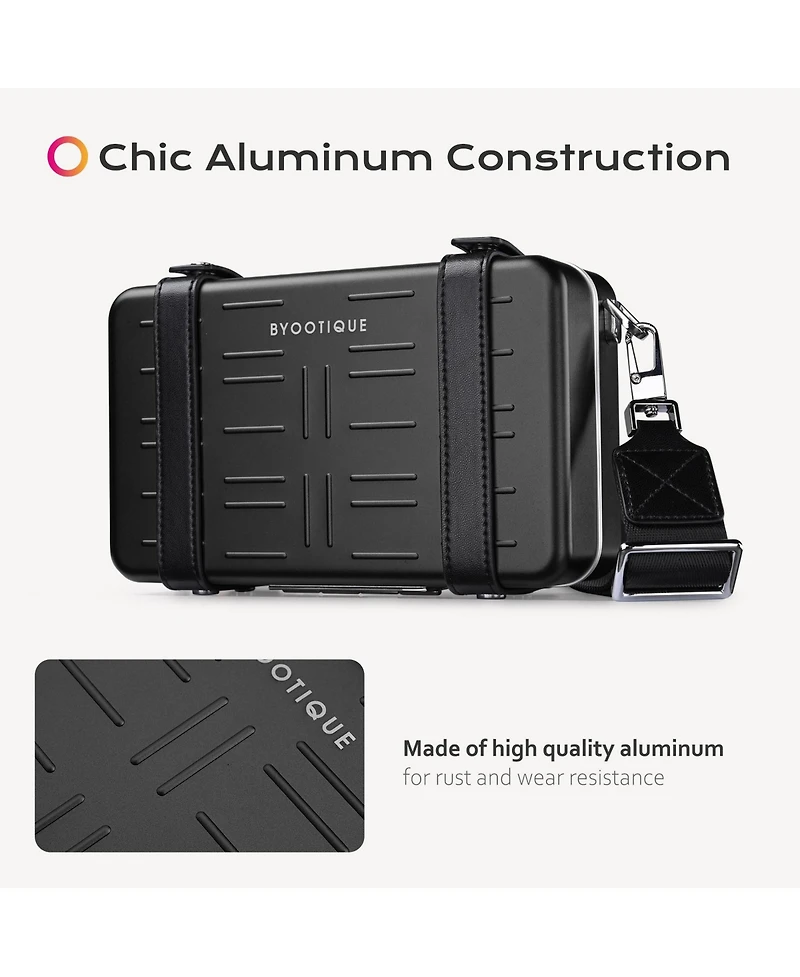 Byootique Mini Suitcase Crossbody Bag Portable Hard Shell Aluminum Cosmetic Makeup Case with Adjustable Strap Travel Handbag for Artist,Red