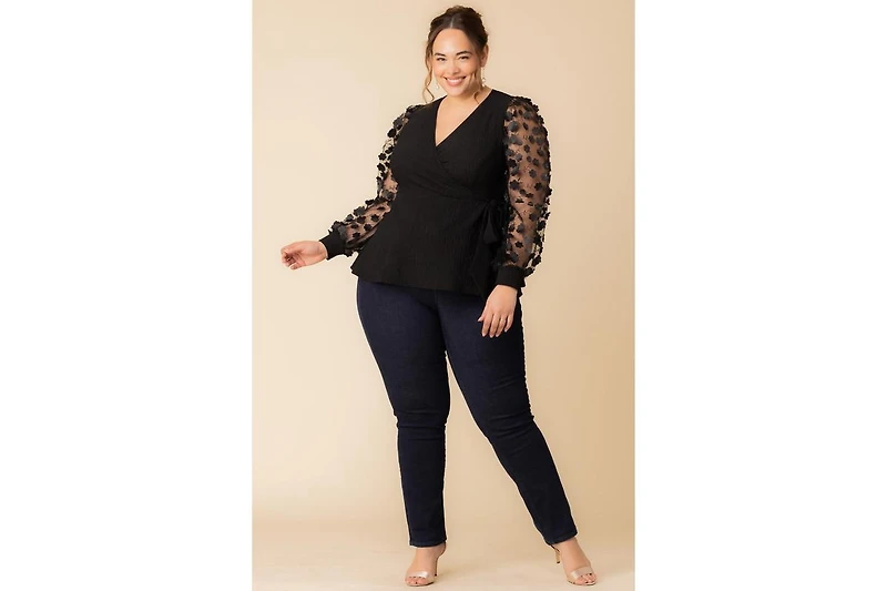 Kiyonna Plus Scattered Petals Long Sleeve Wrap Top
