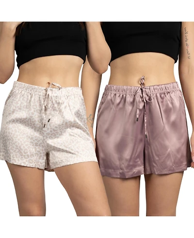 Tahari Women's 2-Pack Satin Drawstring Pajama Lounge Shorts