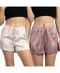 Tahari Women's 2-Pack Satin Drawstring Pajama Lounge Shorts