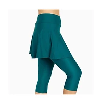 Calypsa Women's Flared Swim Skort With Capri Leggings