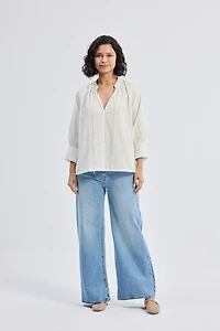 Reistor Women's Relaxed Fit Top with Front-tie Cream