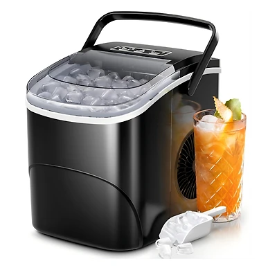 Cowsar Countertop Ice Maker,26Lbs/24H,9 Cubes in 6 Mins,Portable Ice Machine with Ice Scoop and Basket,2 Sizes of Bullet Ice Cube for Home Kitchen Off