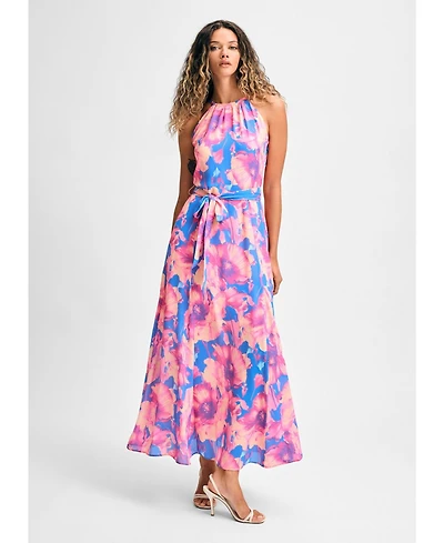 Isaac Mizrahi Women's Halter Tie Waist Ankle Length Dress