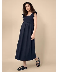 Women's Sleeveless Ruffle Shoulder Smocked Maxi Dress - Motherhood Maternity