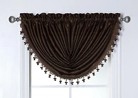 Kate Aurora 9 Piece Rod Pocket Semi Sheer Brown Window Curtains & Tasseled Valance Set