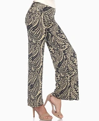 White Mark Women's Paisley Print Wide Leg Pants