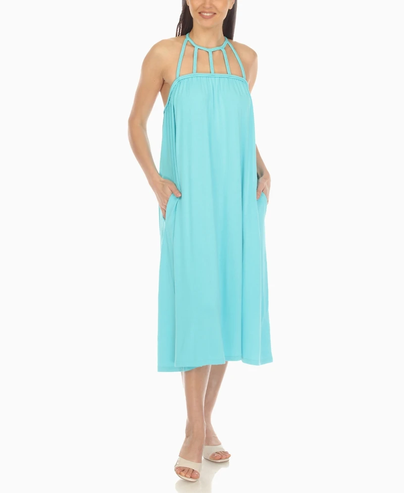 White Mark Women's Braided Strap Midi Dress