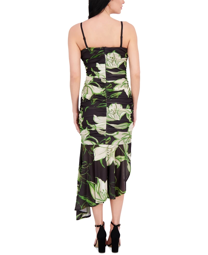 Siena Women's Printed Stretch-Mesh Asymmetric Midi Dress
