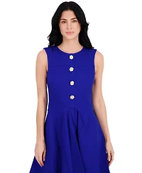 kensie Women's Floral-Button Fit & Flare Mini Dress