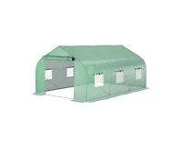 Greenhouse with Green Pe Cover and Heavy-Duty Steel Frame