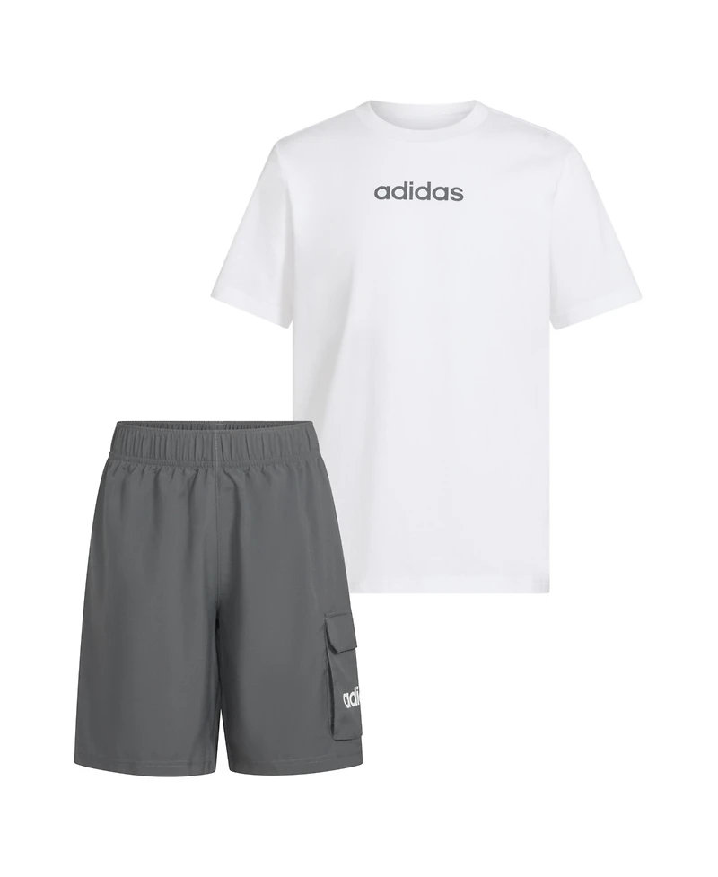 adidas Big Boys Short-Sleeve T-Shirt and Cargo Woven Shorts, 2 Piece Set