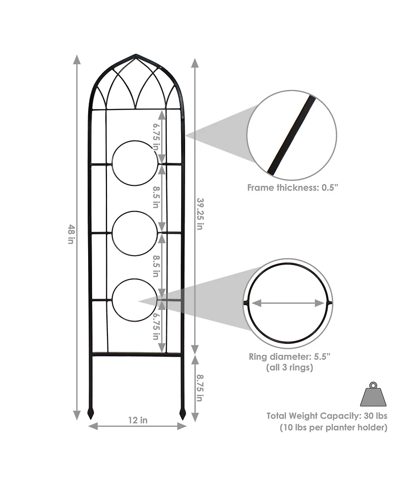 Steel Wire Arched Climbing Plants Wall Trellis with Flowerpot Supports - 48" H - Black - 2-Pack