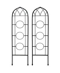Steel Wire Arched Climbing Plants Wall Trellis with Flowerpot Supports - 48" H - Black - 2-Pack