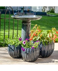 Toulon Outdoor Ceramic Bird Bath - 24.5" H - Uv- and Frost-Resistant - Glazed Bowl