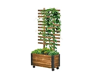 Wooden Raised Garden Bed Planter with Trellis and Wheels for Easy Mobility