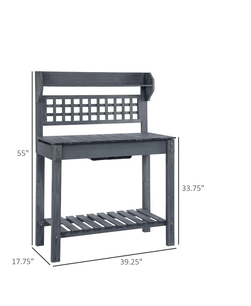 Outdoor Wood Potting Bench Expandable Top with Food Grade Plastic Sink