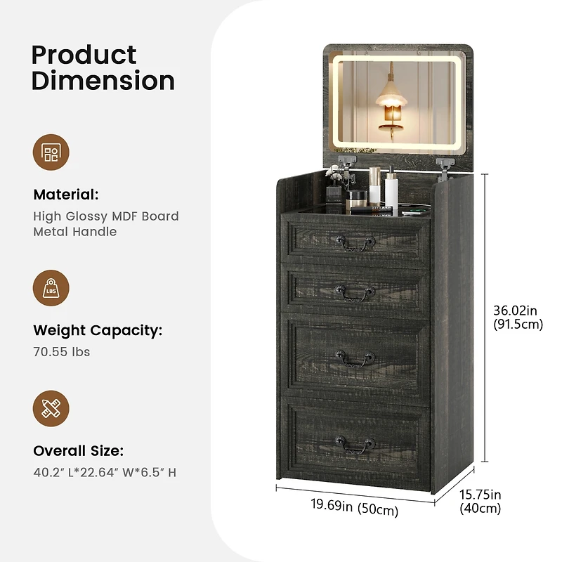 Vlsrka Flip-top vanity desk with mirror and stool.